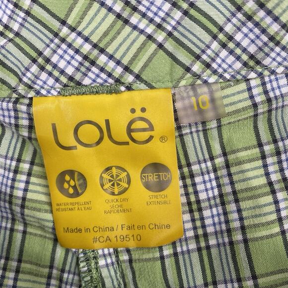 Lole Bermuda Shorts Womens 10 Green Plaid Roll Up Leg Stretch Water Resistant - Picture 10 of 11